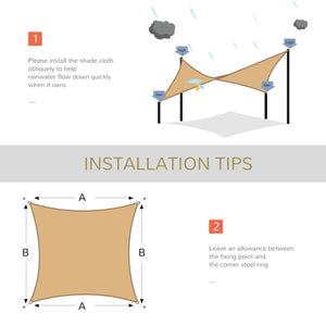 Outdoor Rectangular Shade Sail - 9.8' x 9.8' with Carry Bag, Sand