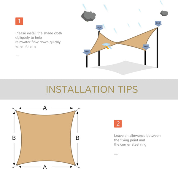 Outdoor Rectangular Shade Sail - 9.8' x 9.8' with Carry Bag, Sand