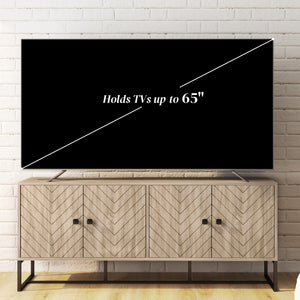 Buffet en chêne avec 2 étagères réglables et base en acier, utilisable comme meuble TV ou meuble bar pour salon