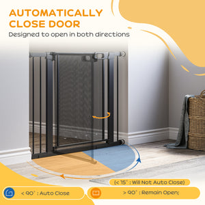 Metal barrier with self-closing and double-locking gate, black