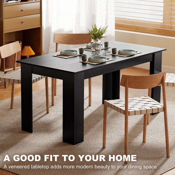 Kitchen table for 4 to 6 people, wood effect, black