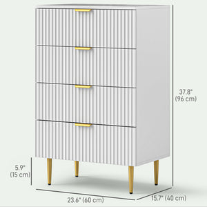 Modern 4-drawer chest of drawers with gold legs and handles, white