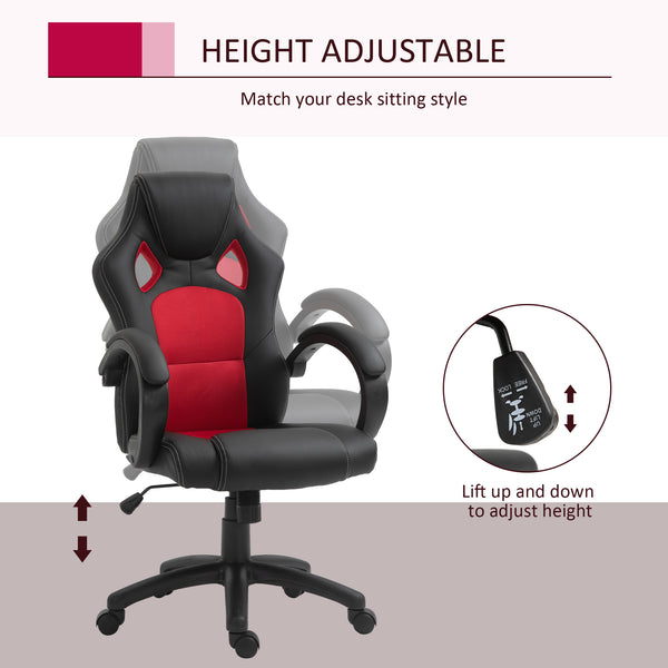 Gaming chair with swivel casters, red