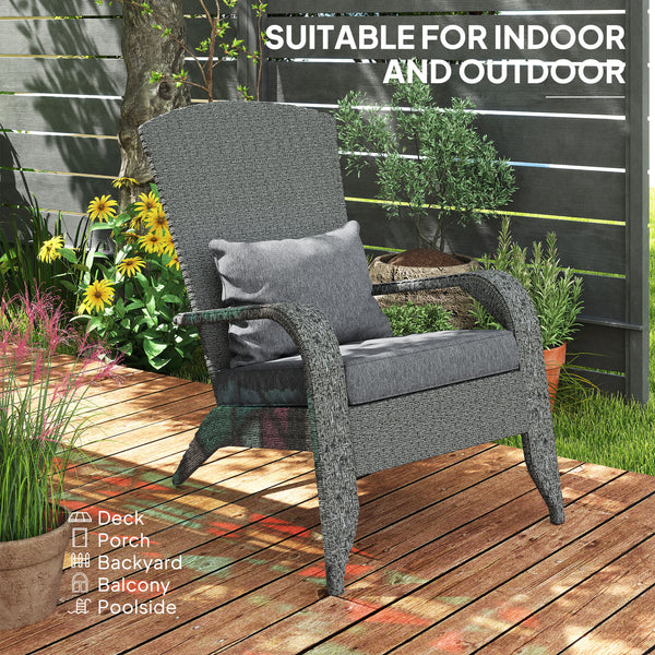 Wicker Adirondack chair with cushions, mottled grey