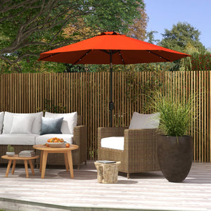 2.7m Outdoor Solar Patio Umbrella with 24 LEDs and Tiltable Canopy, Orange