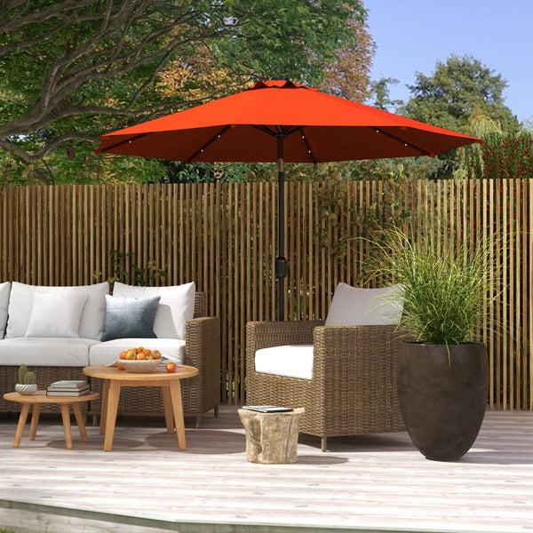 2.7m Outdoor Solar Patio Umbrella with 24 LEDs and Tiltable Canopy, Orange