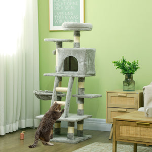 Large 124cm Cat Tree for Indoor Cats, Light Grey