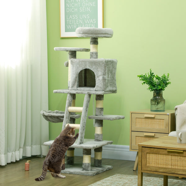 Large 124cm Cat Tree for Indoor Cats, Light Grey