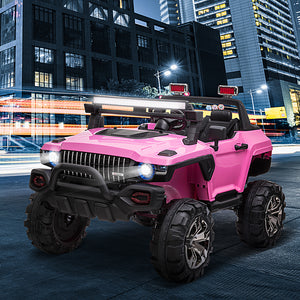 2-seater police truck, 12V with LED lights, pink