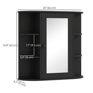 Wall-mounted bathroom cabinet with mirror, door and shelves, black