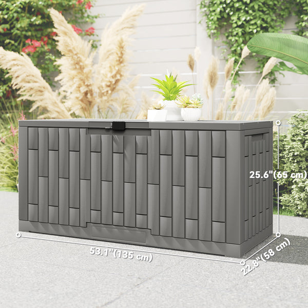 454-Liter (120-Gallon) Resin Outdoor Storage Box, Lockable, Splash-Proof and UV-Resistant Storage Deck Box.