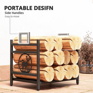 Decorative steel log holder with black side handles