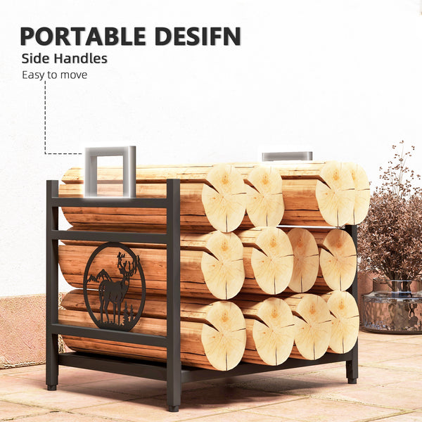 Decorative steel log holder with black side handles