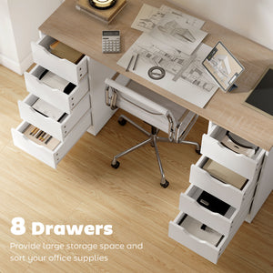 Modern 8-Drawer Desk for Office or Living Room, White