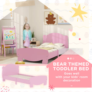 Children's bed frame with bear-shaped headboard and footboard, pink