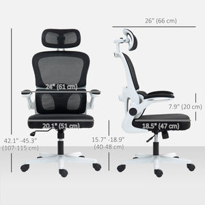 Ergonomic Mesh Office Chair with Flip-up Armrests, Swivel Headrest and Adjustable Lumbar Support, Black