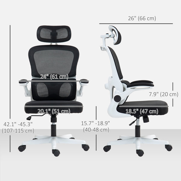 Ergonomic Mesh Office Chair with Flip-up Armrests, Swivel Headrest and Adjustable Lumbar Support, Black