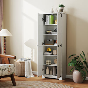 Country Style Tall Storage Cabinet with 2 Doors and Adjustable Shelves, Distressed White