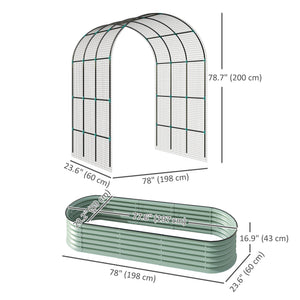 Galvanized raised planters with arched trellis