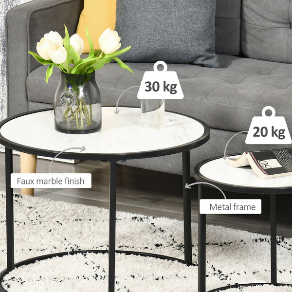 Set of 2 round nesting tables, white and black
