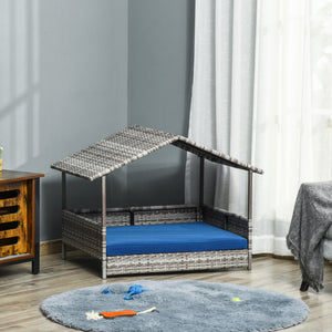 Wicker dog bed with cushion for indoor/outdoor use