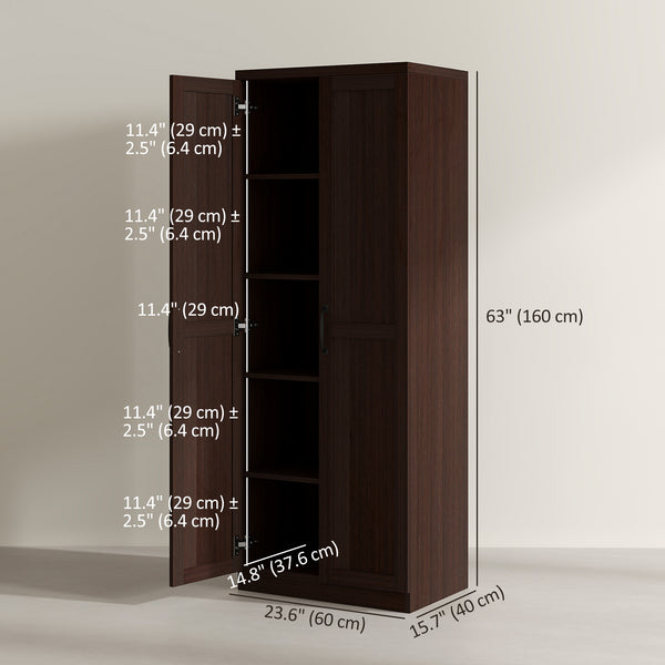 5-Tier Pantry with Adjustable Doors and Shelves, Dark Brown