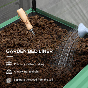 Raised planter with lid, bottom shelf and liner, green