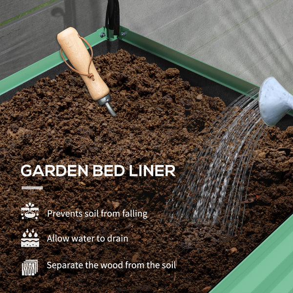 Raised planter with lid, bottom shelf and liner, green