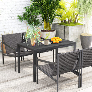4-seater patio table with synthetic rattan top, black