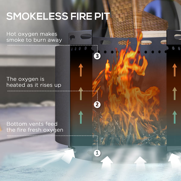 Smokeless wood-burning fireplace with poker, black