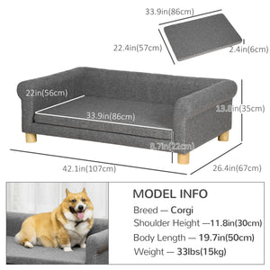 Modern Pet Sofa for Medium and Large Pets with Removable Cushion, Dark Grey