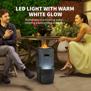 15,000 BTU propane fireplace with LED lighting and fountain, gray 