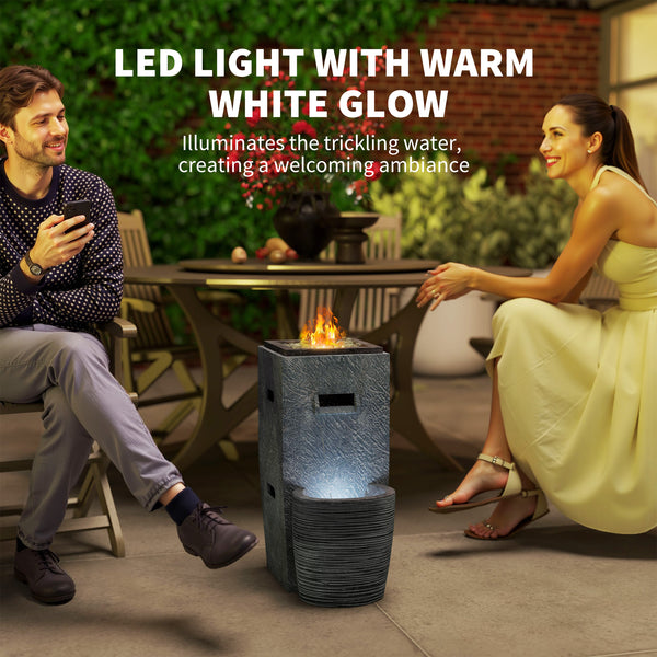 15,000 BTU propane fireplace with LED lighting and fountain, gray 