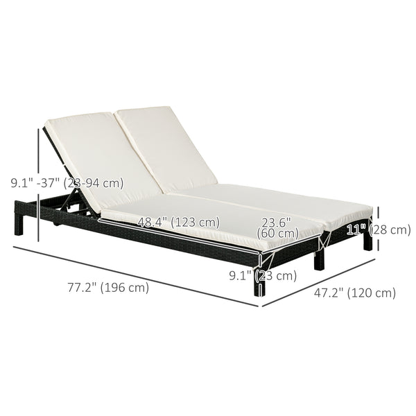 Double reclining wicker chaise longue, cream white