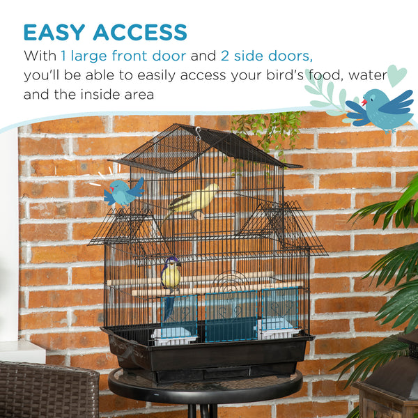 63cm Bird Cage with Perch, Swing, Food Container, Sliding Tray and Handle, for Finches, Canaries and Parakeets