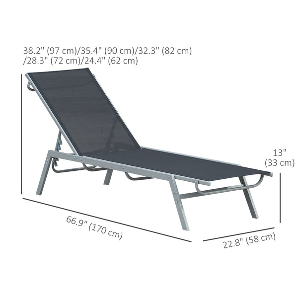 Outdoor lounge chair with 5-position backrest, black