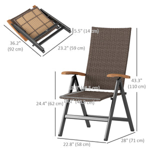 Folding Wicker Dining Chair with Steel Frame, Armrests and Backrest, Brown
