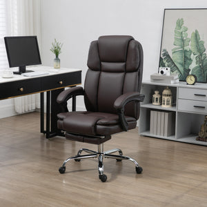 Reclining massage office chair with 6-point vibration, footrest and high back, dark brown
