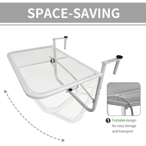 Adjustable metal balcony table, for outdoor balcony, white
