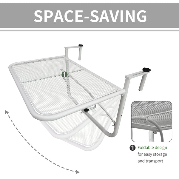 Adjustable metal balcony table, for outdoor balcony, white