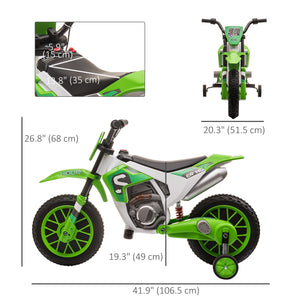 12V Electric Motorcycle with Training Wheels, Green