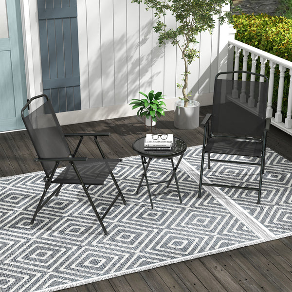 3-piece folding bistro set with mesh chairs and glass table, black