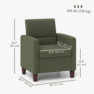 Fabric armchair with seat cushion and non-slip glides, dark green