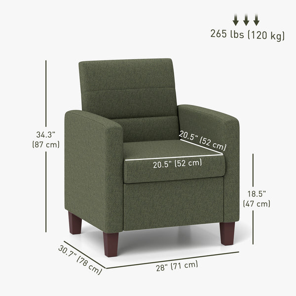 Fabric armchair with seat cushion and non-slip glides, dark green