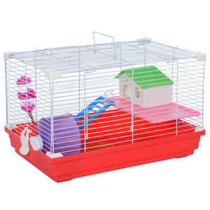 PawHut Hamster Cage: 18.5'' with Accessories, Rat House, 2-Story Design, Red, Small Pet Home |