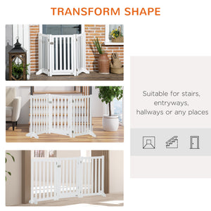 White foldable dog gate with door and 3 panels