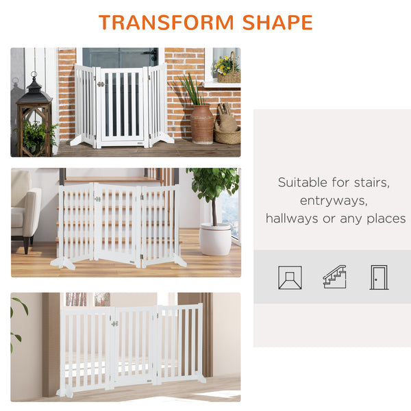 White foldable dog gate with door and 3 panels