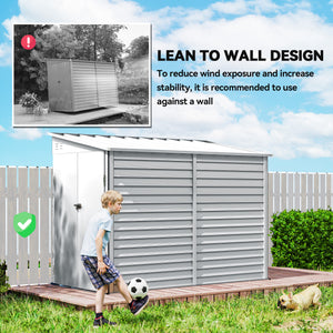 Lean-to steel garden shed with foundation kit, lockable doors and 2 vents, white