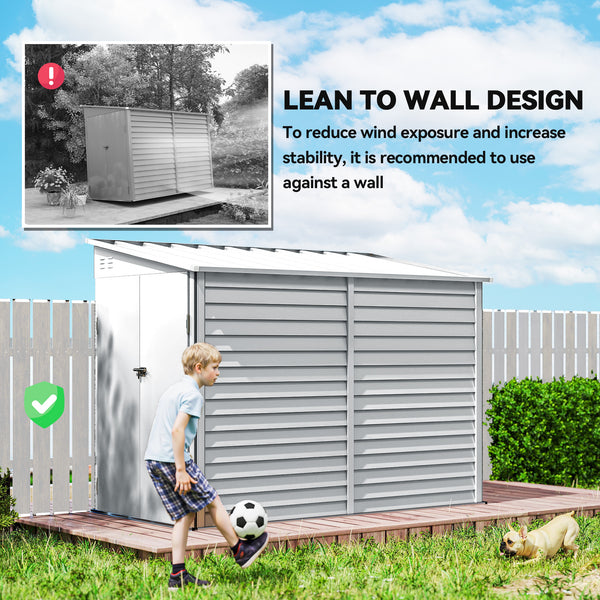 Lean-to steel garden shed with foundation kit, lockable doors and 2 vents, white