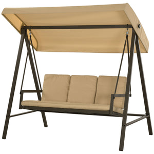 3-seater patio swing with adjustable canopy and removable cushions, beige